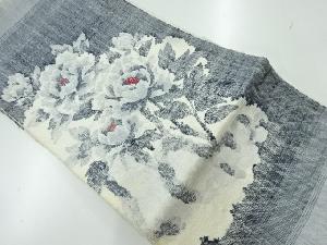 アンティーク　手織真綿紬牡丹模様織出し名古屋帯